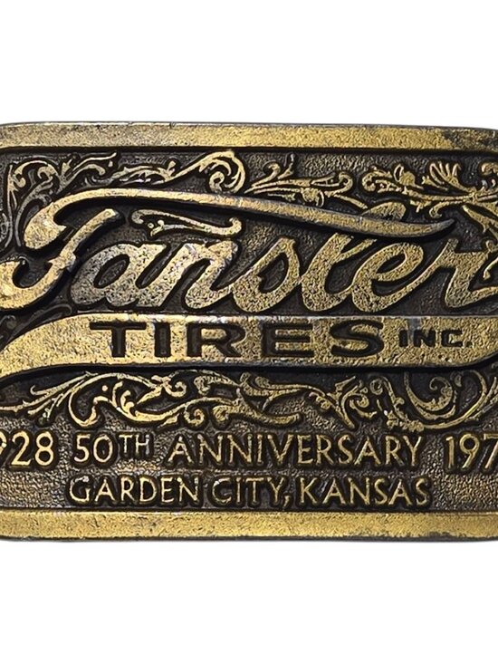 Fansler Tires Belt Buckle Garden City Kansas 1978 Vintage Advertising Promo - Picture 1 of 11